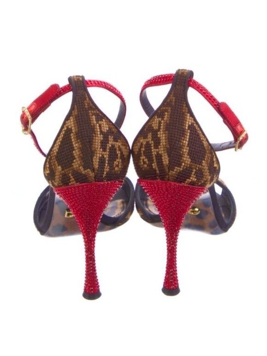 Leopard Crystal Rose Heels Sandals Pumps KEIRA Beige Black Size 39.5 IT 8.5 US - Picture 7 of 8